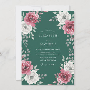 Invitation Mariage Teal Magenta Ranunculus Eucalyptus Sourdin