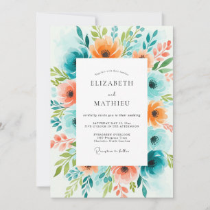 Invitation Mariage Teal Orange Bloom