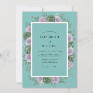 Invitation Mariage Teal Rose Botanical Bliss