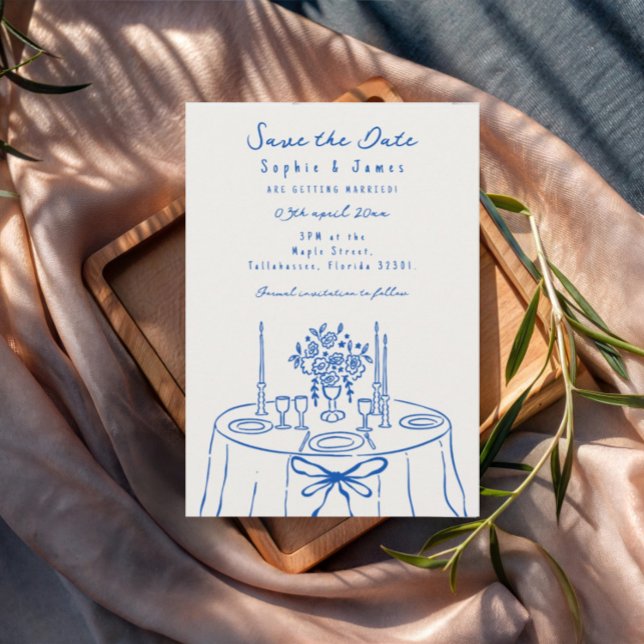 Invitation mariage tendance bleu Whimsical à main (Créateur téléchargé)