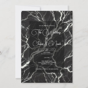 Invitation Mariage Tendance Marbre Noir & Blanc Chic 