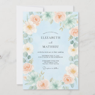 Invitation Mariage Tendre et Douce Succulente Bleu Clair