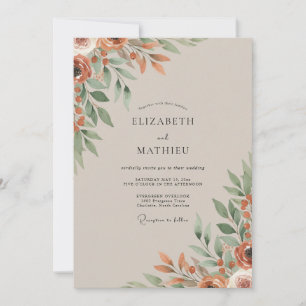Invitation Mariage Térracotta au feuillage doux d'eucalyptus