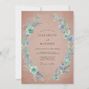 Invitation Mariage Terracotta Bleuet Feuillage Eucalyptus