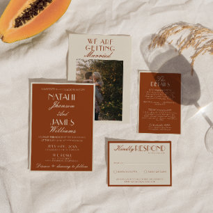 Invitation Mariage Terracotta Élégant Vieille Fortune Orange 