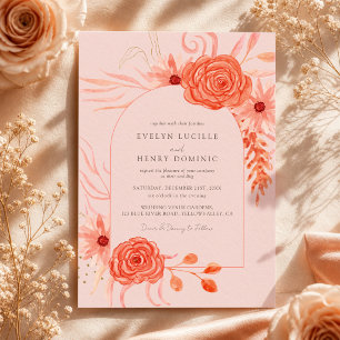 Invitation Mariage Térracotta Floral Corail Élégant