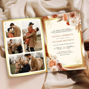 Invitation Mariage Terracotta Floral Pampas Or Tout en Un