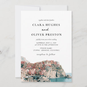 Invitation Mariage Terracotta Ocean Blue Serif à Cinque Terre