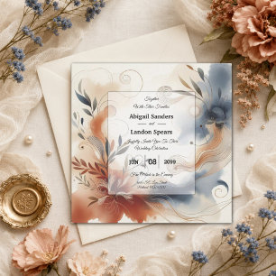Invitation Mariage Terracotta Twilight et Navy Blooms