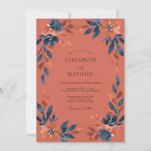 Invitation Mariage Terre Cuite Indigo Leaf
