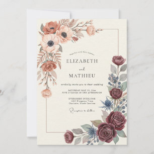 Invitation Mariage Terre Cuite Prune Ranunculus Sauge