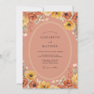 Invitation Mariage Terre Cuite Ranunculus Doré Eucalyptus Pou