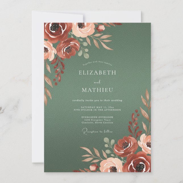 Invitation Mariage Terre Cuite Ranunculus et Mousse (Devant)