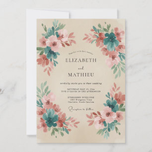Invitation Mariage Terre Cuite Sarcelle Fleurie