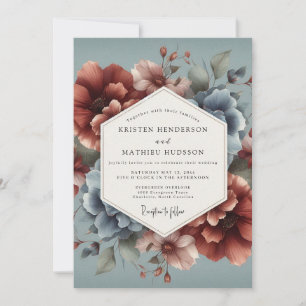 Invitation Mariage Terre Fleurie Bleu Ardoise