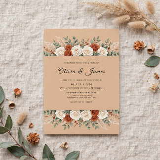 Invitation Mariage Terreux Eucalyptus Feuillage Rouille