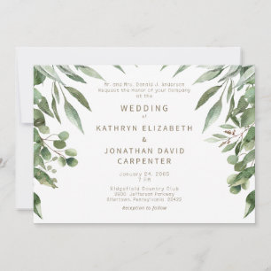 Invitation Mariage texte Eucalyptus Moderne or en goutte