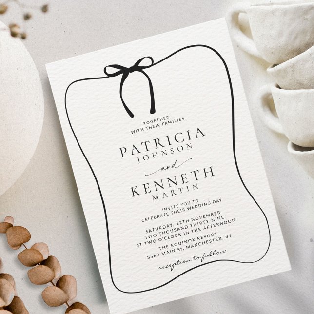 Invitation Mariage texturé noir & blanc Ligne Art Bow (Créateur téléchargé)