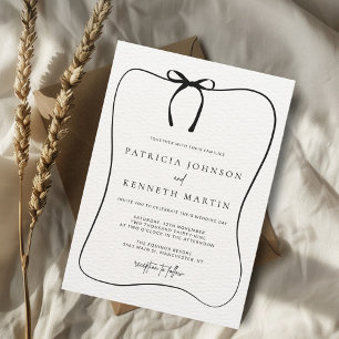 Invitation Mariage texturé noir & blanc Ligne Art Bow
