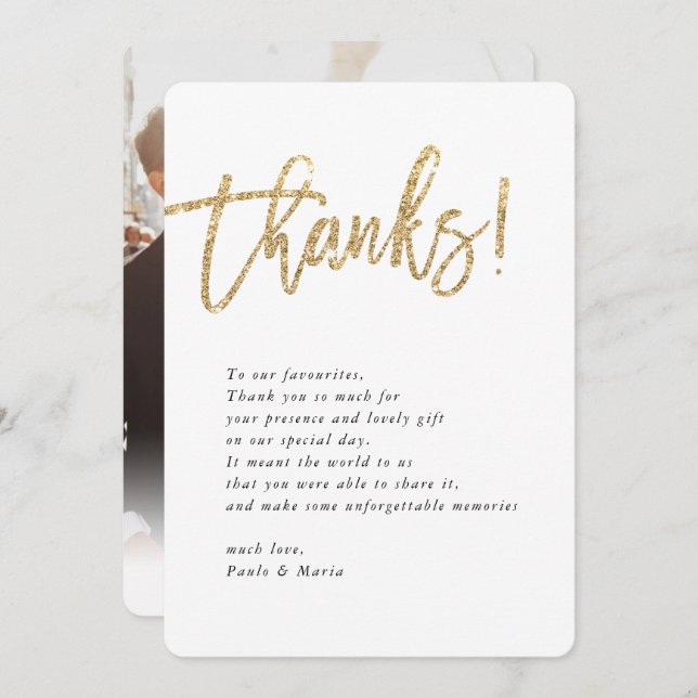 Invitation MARIAGE THANKS photo or parties scintillant messag (Devant / Derrière)