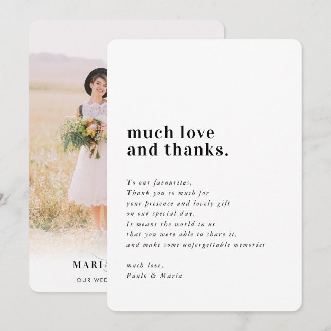Invitation MARIAGE THANKS photo simple serif message moderne (Devant / Derrière)
