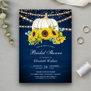 Invitation Mariage Thème Citrouille Tournesols Bleu Nuit Blan