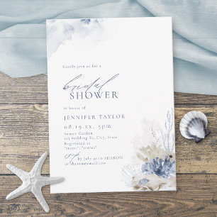 Invitation Mariage thème corail bleu et coquillages de plage