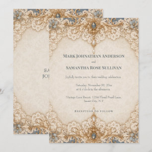 Invitation Mariage thème dentelle de campagne taupe ivoire