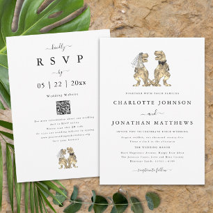 Invitation Mariage Thème Dinosaure Code QR Noir et Blanc