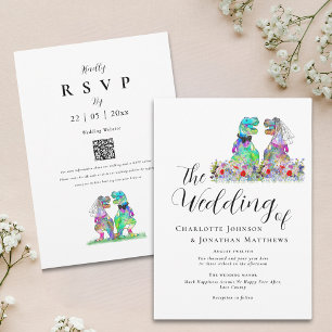 Invitation Mariage Thème Dinosaure Fleur Sauvage Bohème Color