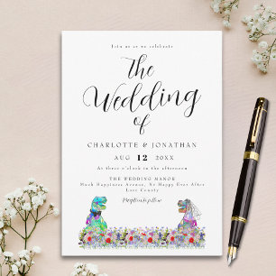 Invitation Mariage Thème Dinosaure Fleur Sauvage Coloré