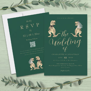 Invitation Mariage Thème Dinosaures Vert
