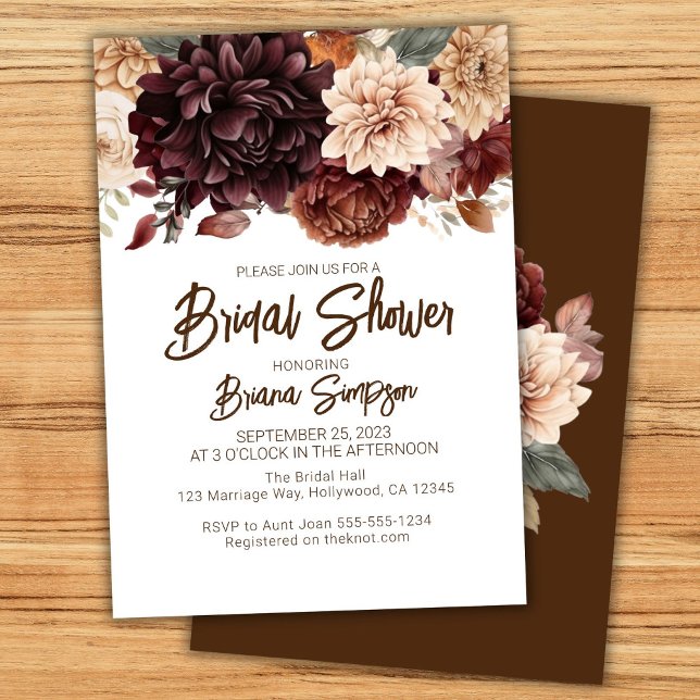 Invitation Mariage Thème Fleurs Beige Marron (Créateur téléchargé)