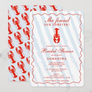 Invitation Mariage Thème Homard Cœur Rayures Bleues