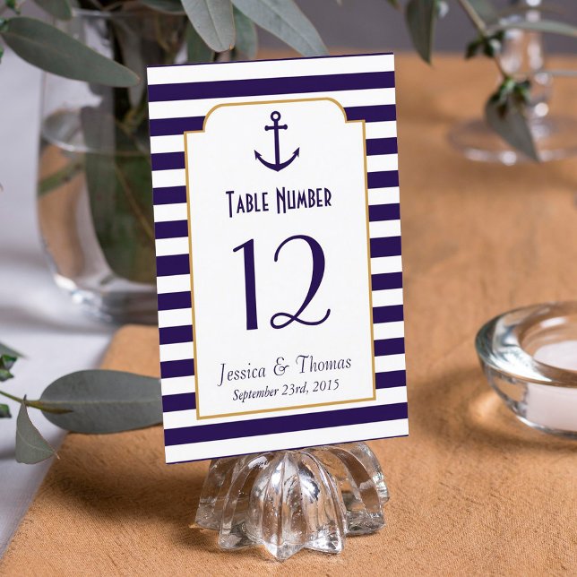 Invitation Mariage Thème Marin Bleu et Blanc avec Ancres Rayé (Créateur téléchargé)