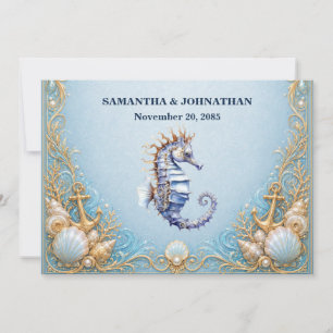 Invitation Mariage thème nautique cheval marin de luxe 