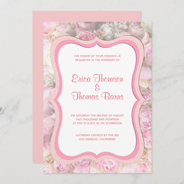 Invitation Mariage Tons Pastel Roses (Devant / Derrière)