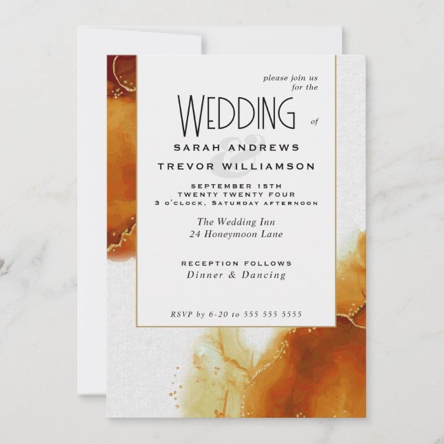 Invitation Mariage Topaz Gold Marbre Abstrait (Devant)