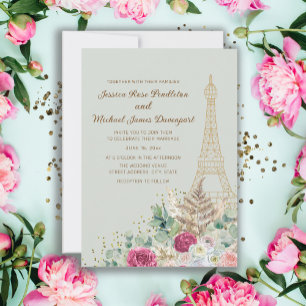 Invitation Mariage Tour Eiffel Paris Vert Menthe France