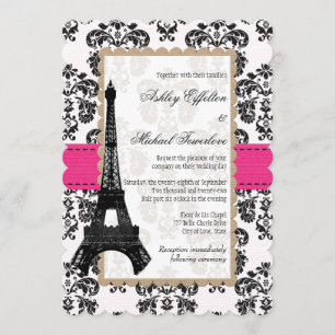 Invitation Mariage tour Eiffel rose et noir