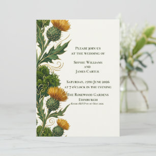 Invitation Mariage Tourbillon Doré Chardon Jaune Écossais