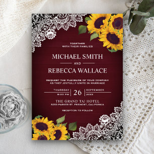 Invitation Mariage Tournesol en Bois de Bourgogne Rustique en