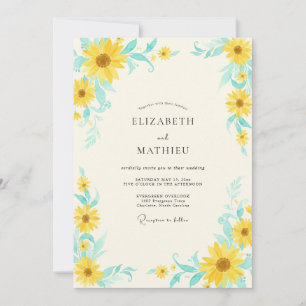 Invitation Mariage Tournesol Eucalyptus Turquoise Jaune