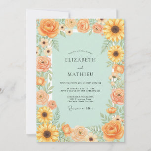 Invitation Mariage Tournesol Jaune Feuillage Eucalyptus