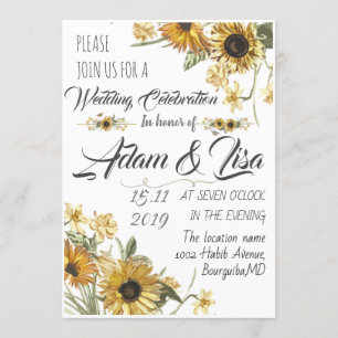Invitation Mariage tournesol jaune rustique et élégant