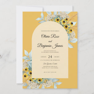 Invitation Mariage tournesol moutarde eucalyptus azur