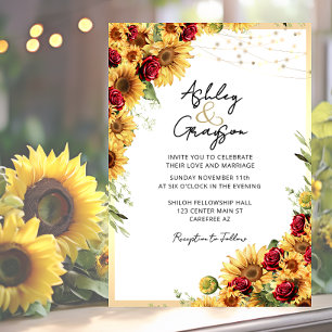 Invitation Mariage Tournesol Roses Rouges