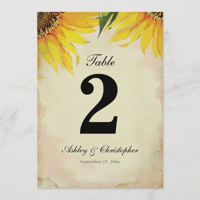 Invitation Mariage Tournesol: Table Numéro Deux (Devant)