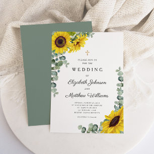 Invitation Mariage Tournesol Vert Sauge Religieux