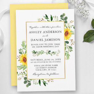 Invitation Mariage Tournesols Végétation Aquarelle